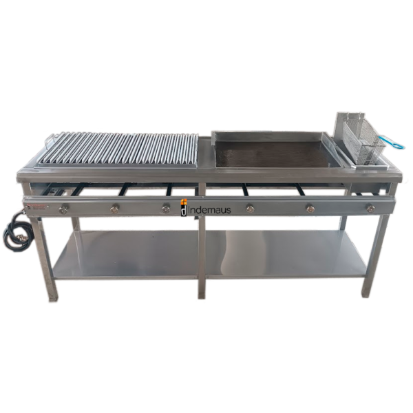 Parrilla con plancha y asadora y freidora